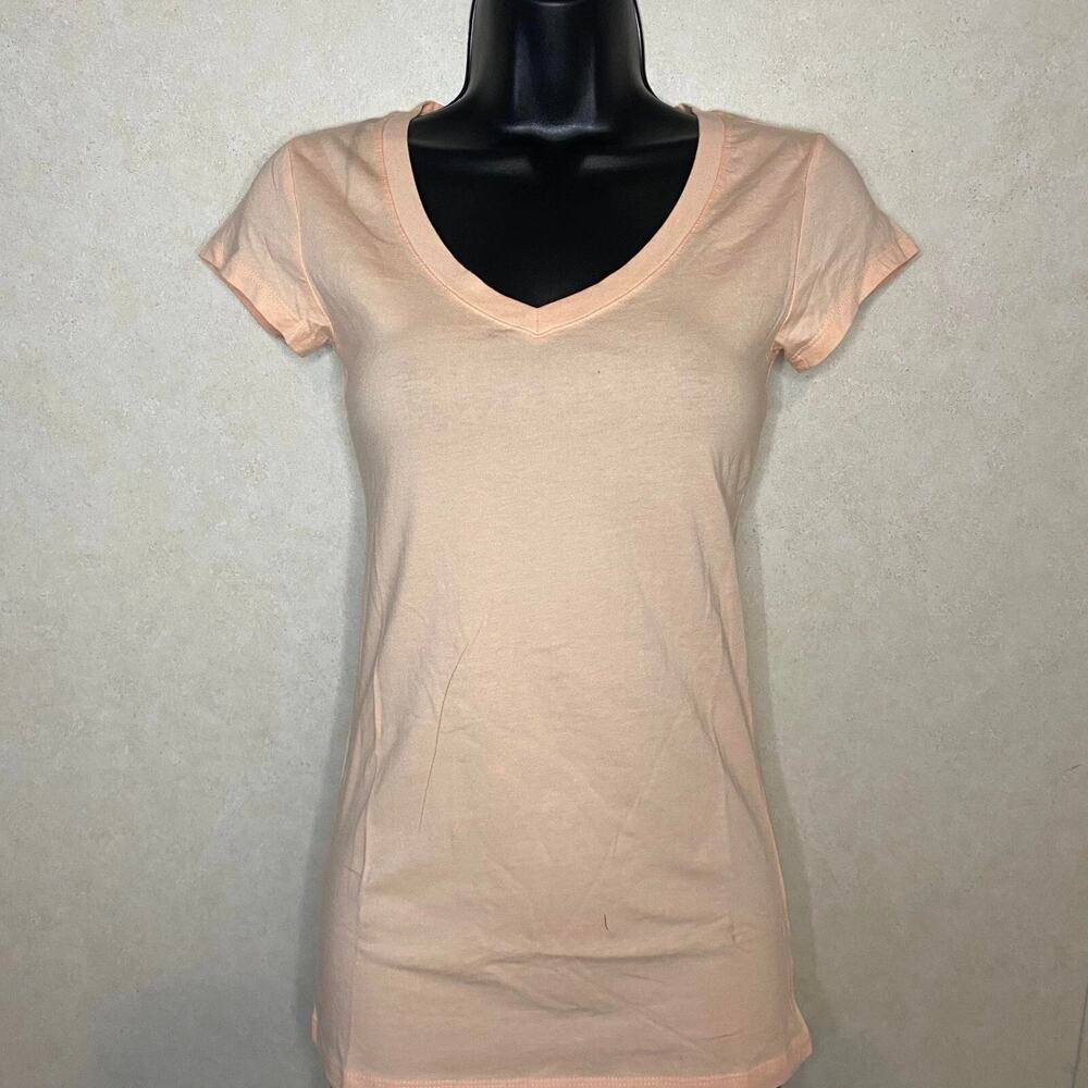 ACTIVE BASIC Women's V-Neck Short Sleeve Tee Basic‎ Top T-shirt, PEACH, MEDIUM